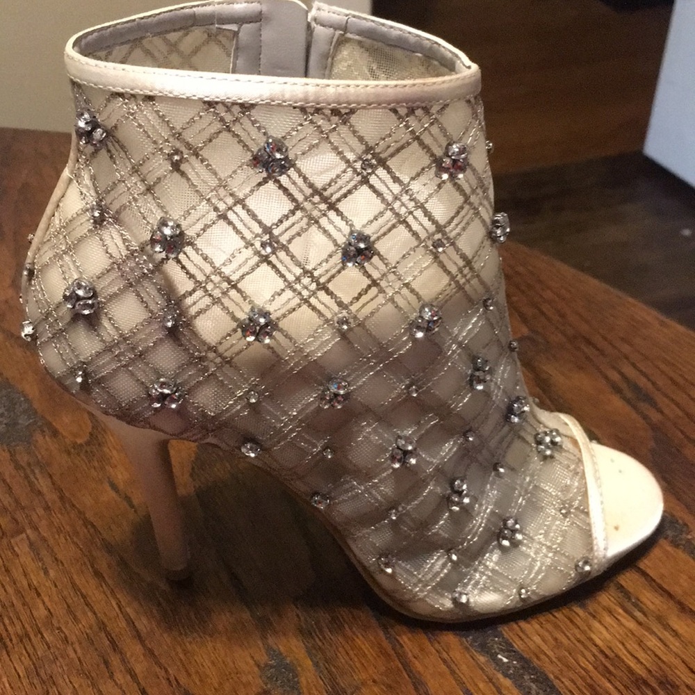 Vera Wang crystal white lattice booties